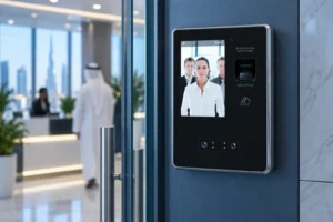 UBio-X Pro2 biometric security terminal at a UAE office entrance