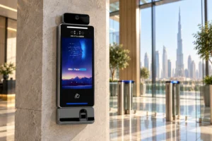 UBio-X Face Premium access control terminal in a Dubai office lobby
